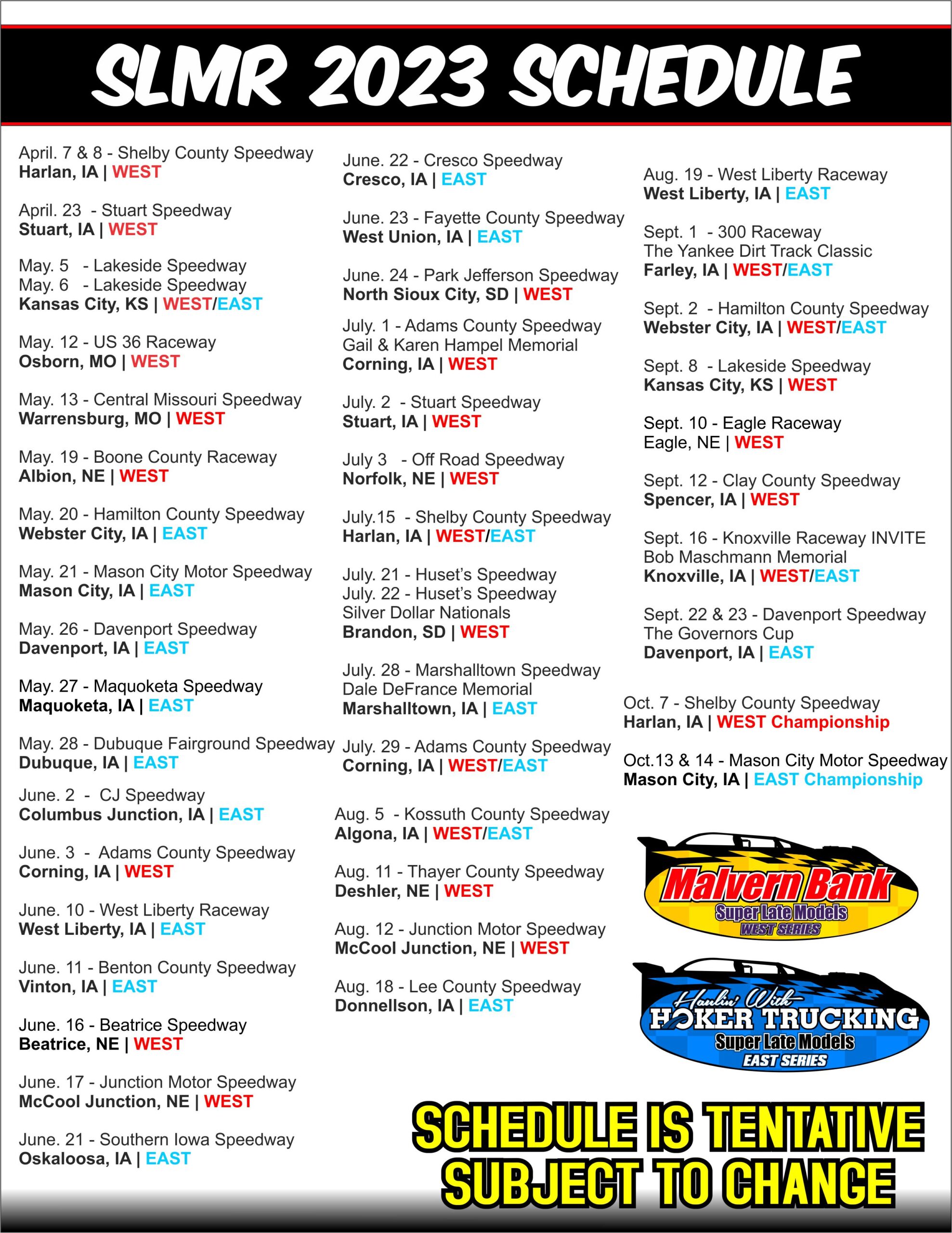 The 2023 SLMR Schedule Release Malvern Bank Super Late Model Series